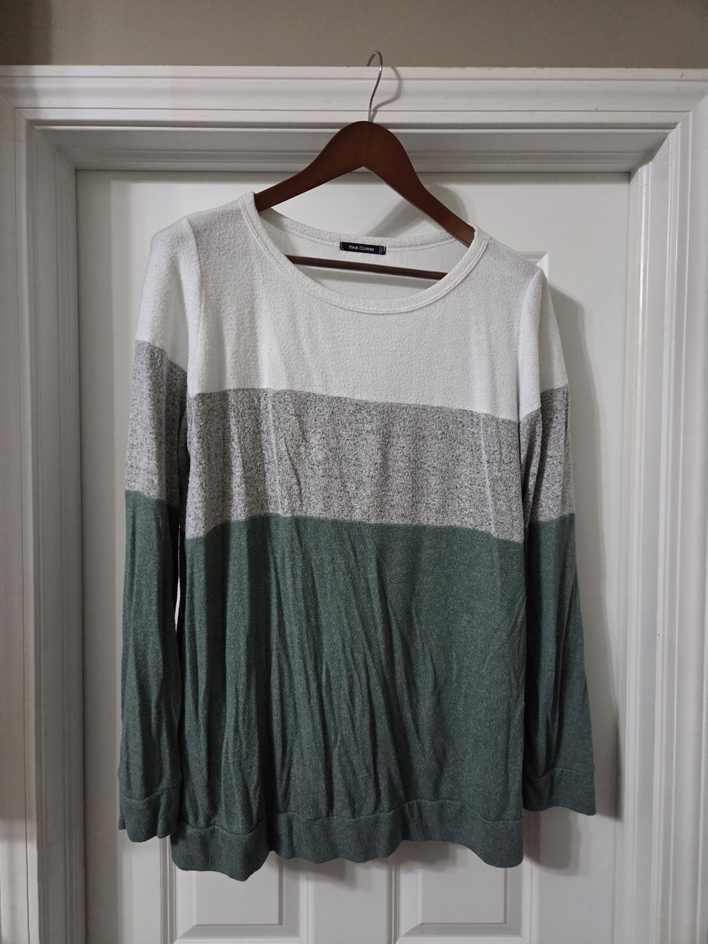 Pink Clover Color Block Super Soft Long Sleeve - White, Gray & Green